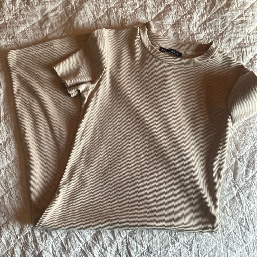 Zara Classy Ribbed Cream Dress